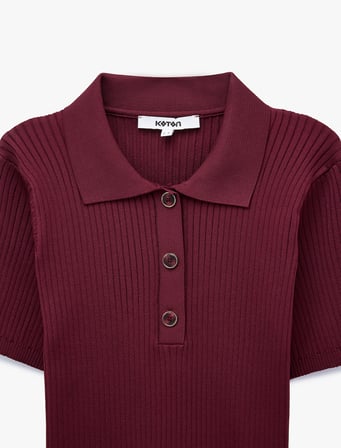 Düğmeli Kısa Kollu Polo Yaka Triko Kazak
