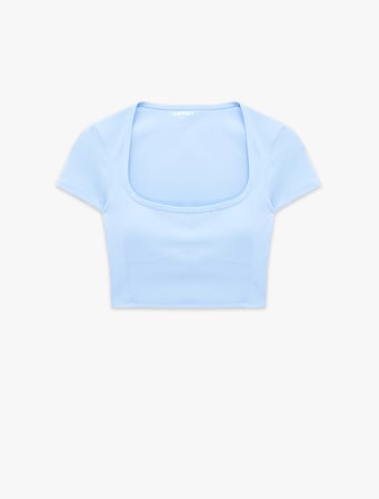Slim Fit U Yaka Kısa Kollu Crop Spor Tişört