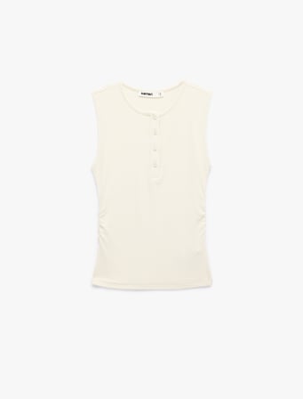 Ribanalı Düğmeli Yuvarlak Henley Yaka Fitilli Atlet