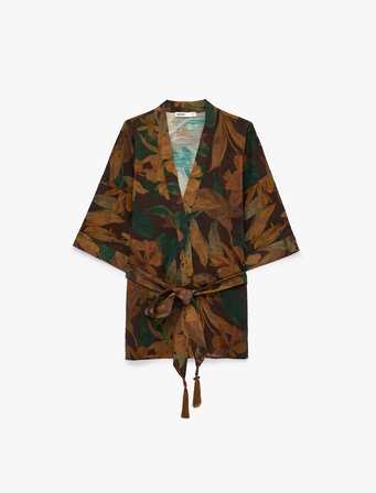 Koton X Melis Ağazat - Püsküllü Kuşak Detaylı Floral Desenli Kimono