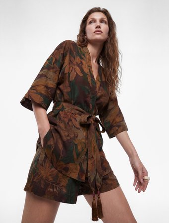 Koton X Melis Ağazat - Püsküllü Kuşak Detaylı Floral Desenli Kimono