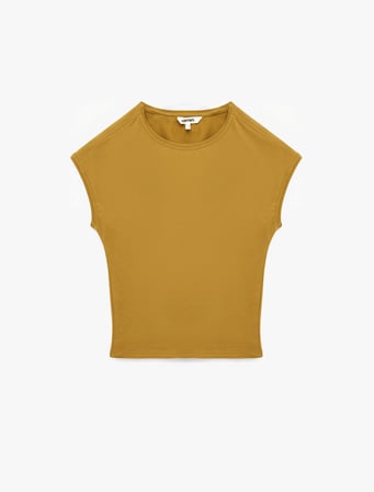 Slim Fit Pamuklu Bisiklet Yaka Sıfır Kol Tişört