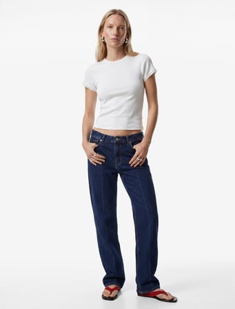 Ribanalı Pamuklu Slim Fit Bisiklet Yaka Kısa Kollu Dantel Detaylı Tişört