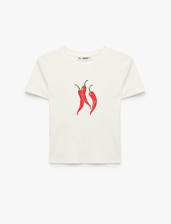 Pamuklu Slim Fit Kısa Kollu Bisiklet Yaka Baskılı Tişört