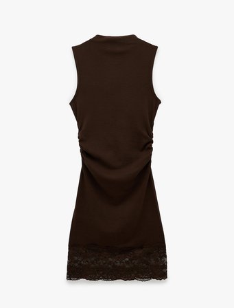 Modal Karışımlı Slim Fit Dik Yaka Kolsuz Mini Dantelli Elbise