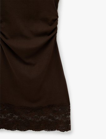 Modal Karışımlı Slim Fit Dik Yaka Kolsuz Mini Dantelli Elbise