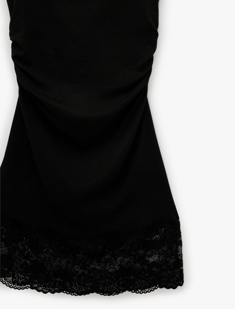 Modal Karışımlı Slim Fit Dik Yaka Kolsuz Mini Dantelli Elbise