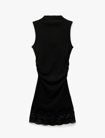 Modal Karışımlı Slim Fit Dik Yaka Kolsuz Mini Dantelli Elbise