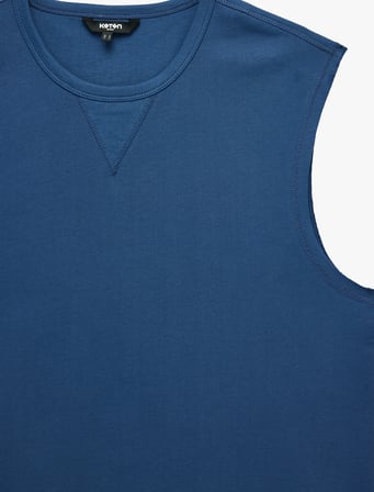 Dikiş Detaylı Pamuklu Kolsuz Bisiklet Yaka Basic Spor Atlet