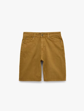Normal Bel Pamuklu Straight Fit Cepli Bermuda Jean Şort