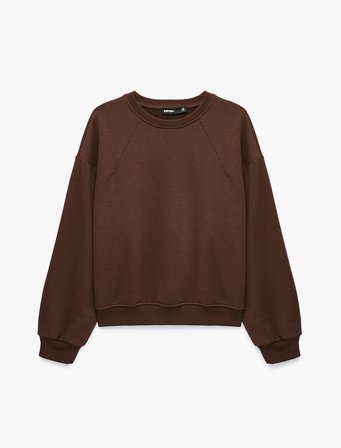 Regular Fit Uzun Kollu Şardonlu Bisiklet Yaka Basic Sweatshirt