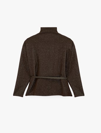 Kemer Detaylı Slim Fit Uzun Kollu Dik Yaka  Bluz