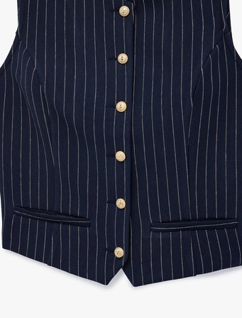 Slim Fit Düğmeli Bisiklet Yaka Çizgili Yelek