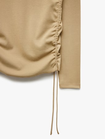 Pamuklu Slim Fit Uzun Kollu Bisiklet Yaka Yanları Büzgülü Bağlamalı Tişört
