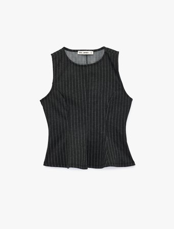 Viskon Karışımlı Slim Fit Bisiklet Yaka Çizgili Kolsuz Korse Görünümlü Bluz