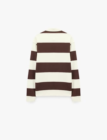Uzun Kollu Rahat Kalıp Çizgili Düğmeli Polo Yaka Sweatshirt