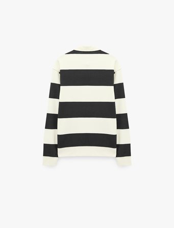 Uzun Kollu Rahat Kalıp Çizgili Düğmeli Polo Yaka Sweatshirt
