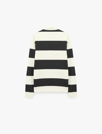 Uzun Kollu Rahat Kalıp Çizgili Düğmeli Polo Yaka Sweatshirt