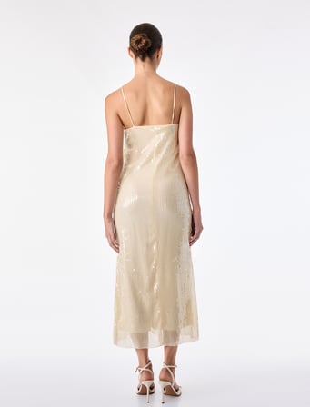 Slim Fit İp Askılı Pullu Payetli Uzun Bodycon Elbise