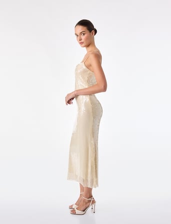 Slim Fit İp Askılı Pullu Payetli Uzun Bodycon Elbise