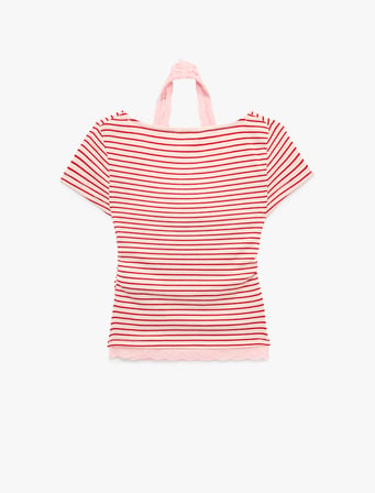 Slim Fit Viskon Karışımlı İkili Kayık Yaka Kısa Kollu Tişört