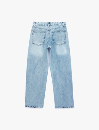 Taş Detaylı Düz Paça Normal Bel Pamuklu Baggy Denim Pantolon - Baggy Jeans