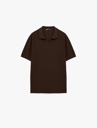 Regular Fit Kısa Kollu Dokulu Polo Yaka Tişört