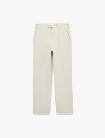 Pamuklu Cepli Straight Fit Beli Bağcıklı Düğmeli Pantolon
