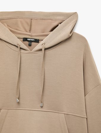 Regular Fit Modal Kumaş Uzun Kollu Kapüşonlu Kanguru Cepli Sweatshirt