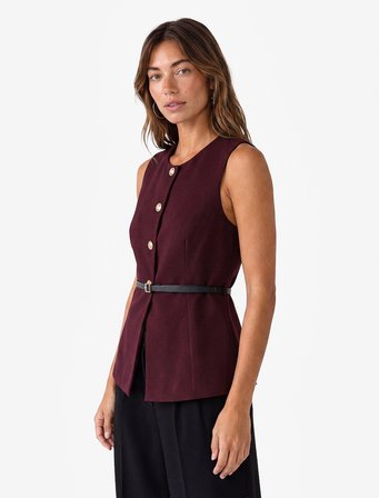 Slim Fit Mücevher Düğmeli Bisiklet Yaka Kemerli Peplum Yelek