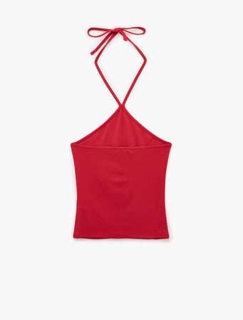 Koton X Sibil Çetinkaya - Slim Fit Boyundan Bağlamalı Halter Yaka Top