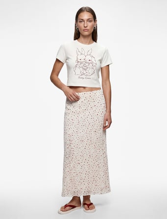 Koton X Sibil Çetinkaya - Slim Fit Çiçekli Dantel Midi Etek
