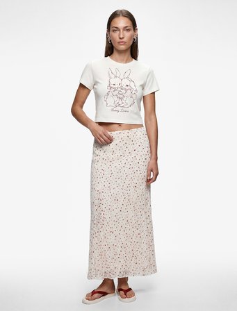 Koton X Sibil Çetinkaya - Slim Fit Çiçekli Dantel Midi Etek