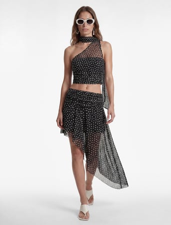 Koton X Sibil Çetinkaya - Asimetrik Kesim Drape Detaylı Puantiyeli Tül Etek