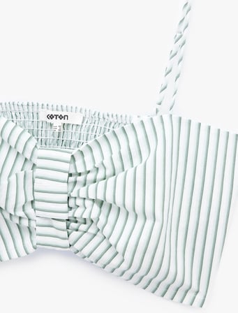 Koton X Sibil Çetinkaya - Poplin Gipe Detaylı İnce Askılı Çizgili Crop Büstiyer