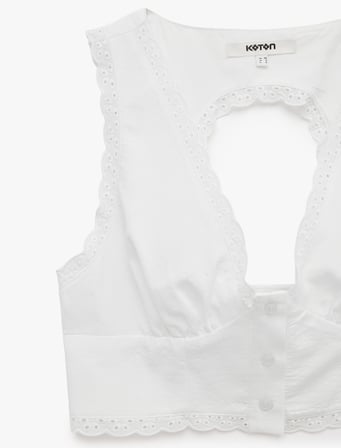 Koton X Sibil Çetinkaya - Slim Fit Düğmeli Brodeli Dantel Detaylı Sırt Dekolteli Büstiyer
