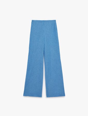 Koton X Sibil Çetinkaya - Bürümcük Kumaş Dokulu Düz Bol Paça Pantolon