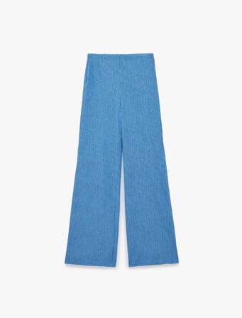 Koton X Sibil Çetinkaya - Bürümcük Kumaş Dokulu Düz Bol Paça Pantolon