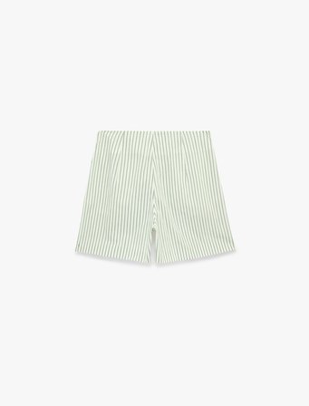 Koton X Sibil Çetinkaya - Slim Fit Çapraz Bağlama Detaylı Fiyonklu Çizgili Poplin Mini Mikro Şort