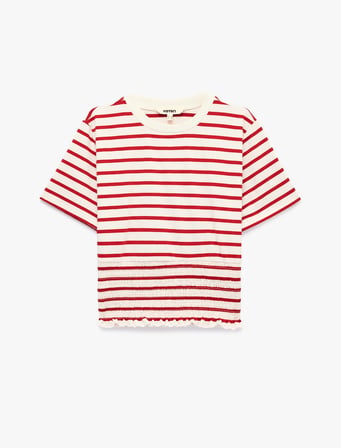 Koton X Sibil Çetinkaya - Slim Fit Gipeli Bisiklet Yaka Kısa Kollu Çizgili Denizci Tişörtü