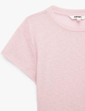 Koton X Sibil Çetinkaya - Yarı Transparan Slim Fit Kısa Kollu Bisiklet Yaka Tişört