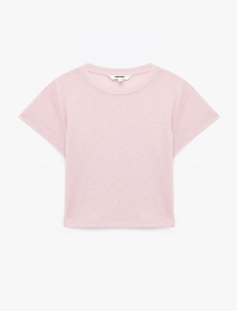 Koton X Sibil Çetinkaya - Yarı Transparan Slim Fit Kısa Kollu Bisiklet Yaka Tişört