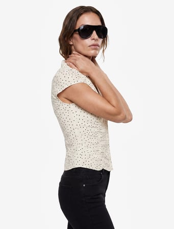 Koton X Sibil Çetinkaya - Slim Fit Drape Detaylı Kısa Kollu Puantiyeli Gömlek