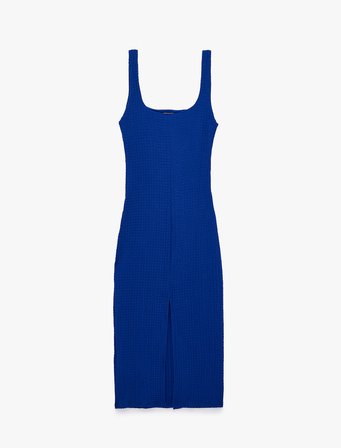 Koton X Sibil Çetinkaya - Kare Yaka Kalın Askılı Kobalt Mavi Bodycon Uzun Kalem Elbise