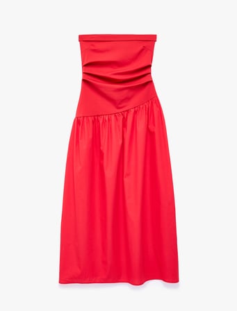 Koton X Sibil Çetinkaya -  Drape Detaylı Straplez Midi Elbise