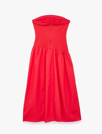 Koton X Sibil Çetinkaya -  Drape Detaylı Straplez Midi Elbise