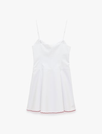 Koton X Sibil Çetinkaya - Pamuklu Kalp Yaka Çiçek İşleme Detaylı Korse Detaylı İnce Askılı Mini Poplin Elbise