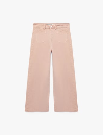 Yüksek Bel Rahat Kalıp Cep Detaylı Geniş Paça Pantolon - Culotte Jeans