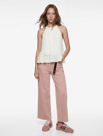 Yüksek Bel Rahat Kalıp Cep Detaylı Geniş Paça Pantolon - Culotte Jeans