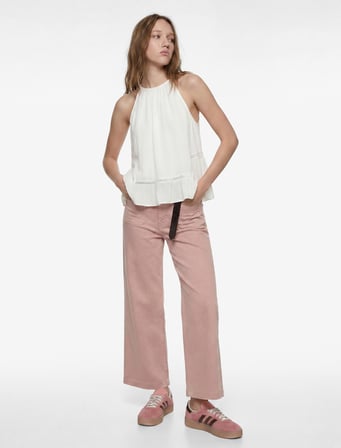 Yüksek Bel Rahat Kalıp Cep Detaylı Geniş Paça Pantolon - Culotte Jeans